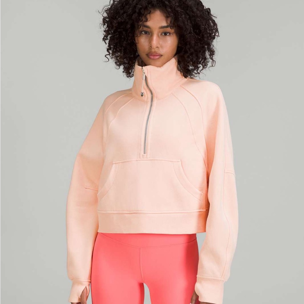 Lululemon scuba oversized funnel neck half zip in peach satin XS/S